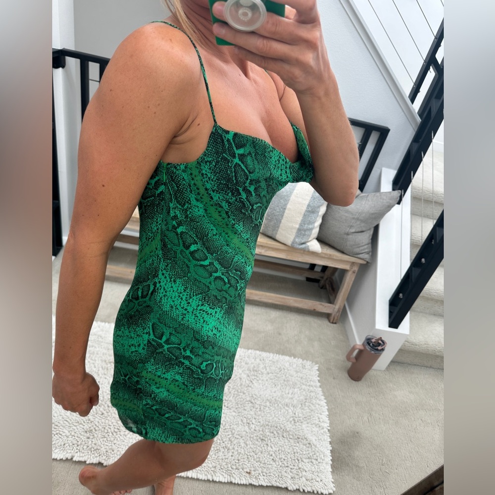 NBD Revolve Maisie Green Snakeskin Cowl Neck Mini Dress | Size S - Picture 6 of 14